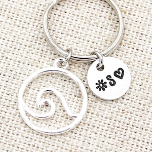 Ocean Wave Keychain, Beach Lover Keychain, Personalized Keyring, Sunshine Keychain, Beach Gifts, Beach Wave Charm, Monogram Keychains