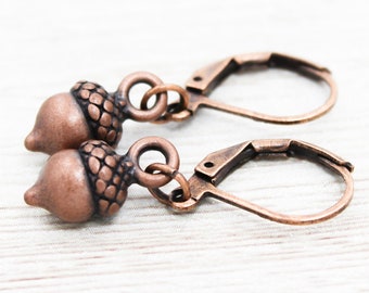 Copper Acorn Earrings, Acorn Dangle Earrings, Fall Jewelry, Thanksgiving Jewelry, Rustic Earrings, Autumn Earrings, Nature Gifts, For Her