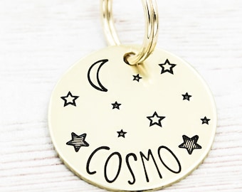 Moon and Stars Pet ID Tag, Starry Night Dog Name Tag, Stars Dog ID Tags, Night Sky Pet Tag, Cat Name Tag, Cosmic Pet Tag, Dog Identification