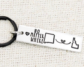 No Matter Where Distance Keychain, Long Distance Keyring, Distance Couple Gift, Friendship Key Ring, State Key Chain, Boyfriend Gift