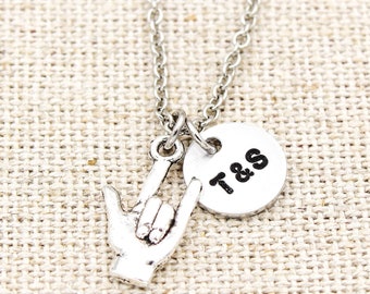 I Love You Sign Language Necklace, Couples Initials Necklace, Gift For Girlfriend, I Love You Hand Sign, Relationship Jewelry, ASL Jewelry