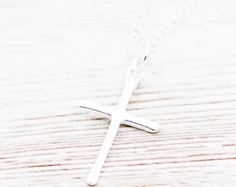 Sterling Silver Cross Necklace, Dainty Cross Charm Necklace, Cross Jewelry, Religious Gifts, Christian Necklaces, Faith Gift, Baptism Gift
