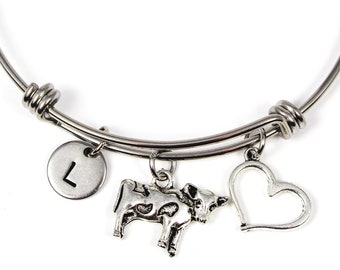 Cow Bangle Bracelet, Cow Bracelet, Cow Charm Bracelet, Cow Jewelry, Cow Gift, Farmer Gift, Cow Lover, Animal Lover, Farm Animal Jewelry