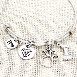 Pit bull Bangle Bracelet, Pitbull Bracelet, Dog Jewelry, Pit Bull Mom, Dog Mom Gift, Bulldog Bracelets, Dog Lover Gifts, Initial Bracelet
