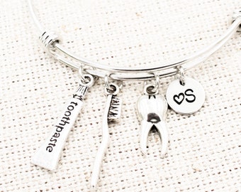 Dental Hygienist Bangle Bracelet, Dental Assistant Jewelry, Dental Student Gift, Dentistry Gifts, Dentist Bracelets, Toothbrush Bracelet