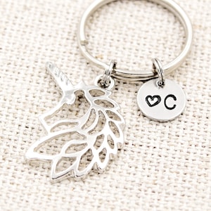 Silver Unicorn Keychain, Monogram Unicorn Keyring, Unicorn Gifts, Best Friend Gifts, Friendship Keychains, Horse Keychain, BFF Gift
