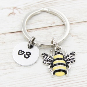 Dainty Honeybee Keychain, Custom Honey Bee Keyring, Bee Purse Charm, Beekeeper Gift, Bumble Bee Key Ring, Honeybee Gifts, Monogram Bag Charm