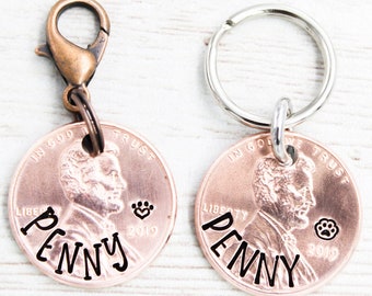 Penny Pet Name Tag, Dog Name Tags, Cat ID Tag, Penny Dog Collar Charm, Copper Cat Name Charm, Pet Identification, Penny Keychain, Dog Gifts