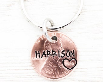 Custom Name Penny Keychain, Personalized Penny Keyring, Gift For Mother, Mom Gifts, Penny From Heaven, Lucky Penny Gift, For Daughter