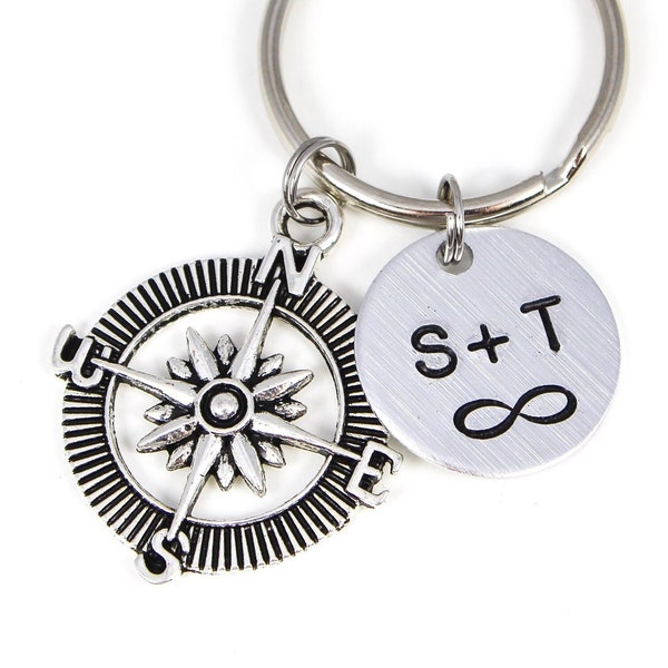 Couples Compass Keychain, Long Distance Keychain, Valentines Gifts, Couples Initials, No Matter Where, Gift For Boyfriend, Infinity Keyring