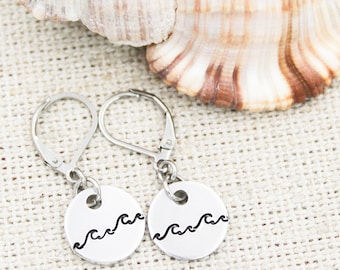 Ocean Wave Dangle Earrings, Beach Wave Earrings, Beach Jewelry, Beach Lover Gift, Beach Wedding, Silver Beach Earrings, Beach Accessories