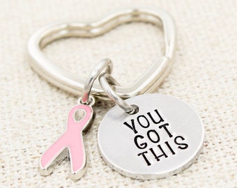 Portachiavi con citazione di incoraggiamento Nastro Rosa - Cancro al seno triplo negativo, cancro al seno infiammatorio, regalo per sopravvissuti al cancro triplo negativo - Italia