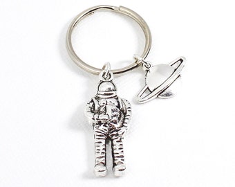 Astronaut Charm Keychain, Saturn Planet Keychain, Outer Space Gift, Science Teacher Appreciation, Galaxy Accessory, Space Lover Gift Idea