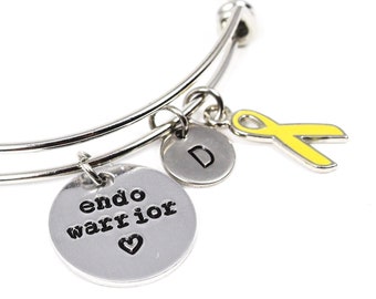 Endo Warrior Bracelet, Endometriosis Warrior, Endometriosis Awareness Bangle, Awareness Jewelry, Yellow Ribbon, Endo Strong, Infertility