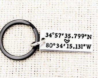 Custom Coordinates Keychain, GPS Coordinates Keyring, Gift For Boyfriend, Husband Gifts, Couples Key Chain, Anniversary For Him, Distance