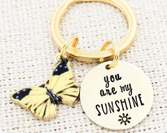 You Are My Sunshine Keychain, Butterfly Keyring, Gift For Daughter, Granddaughter Gifts, Summer Key Rings, Bestie Key Chain, Gift For Her