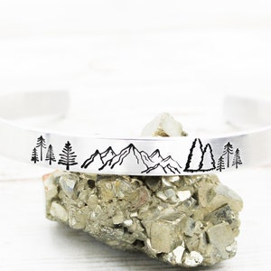 Mountain Cuff Bracelet, Mountain Scenery Bracelet, Mountain Jewelry, Mountains Lover Gift, Nature Scene Jewelry, Hiker Gifts, Nature Lover