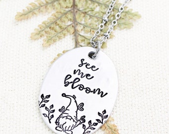 Bloom Gnome Necklace, Motivational Quote Necklace, Gnome Lover Gift, Gnome Jewelry, Bloom With Grace, Girl Graduation Gifts, Inspiring Gift
