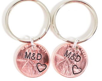 Couples Keychain Set, Anniversary Keychain, Matching Keychains, Personalized Couples Gift, 1 Year Anniversary Gift, Couples Initials, Wife