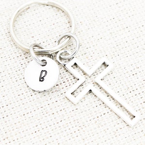 Personalized Cross Keychain, Initial Cross Keyring, Christian Keychains, Baptism Gift, Faith Gifts, Cross Purse Charm, Communion Gifts