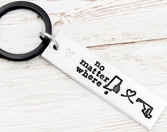 Couples Long Distance Keychain, Distance Friendship Keychain, No Matter Where, Custom State Key Chain, Going Away Gift, Distance BFF Gift