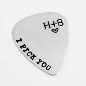 I Pick You Guitar Pick, Personalized Guitar Pick, Boyfriend Gift, Musician Gift, Couples Initials Keychain, Guitar Pick Keychain, For Him