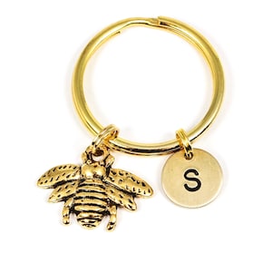 Dainty Honey Bee Keychain, Initial Keychain, Bee Keyring, Honey Bee Gift, Bee Keeper Gift, Nature Lover Gift, Bee Jewelry, Save the Bees