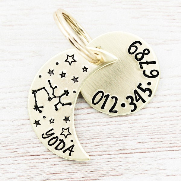 Crescent Moon Constellation Pet Tag, Astrology Dog Name Tag, Zodiac Pet ID Tags, Stars Dog Collar Charm, Cat Name Tag, Moon Dog Tag, Puppy