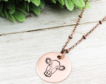 Copper Cow Necklace, Cow Lover Gift, Farm Girl Gifts, Cow Jewelry, Calf Necklace, Cowgirl Gift, Cow Farmer, Farm Animals Jewelry, For Her