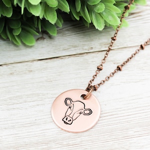 Copper Cow Necklace, Cow Lover Gift, Farm Girl Gifts, Cow Jewelry, Calf Necklace, Cowgirl Gift, Cow Farmer, Farm Animals Jewelry, For Her