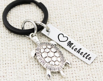 Personalized Name Turtle Keychain, Herpetologist Gift, Custom Name Keyring, Turtle Key Chain, Sea Turtle Gift, Animal Keychains, Reptiles