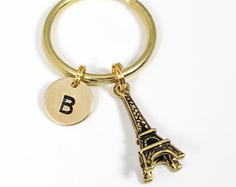 Dainty Eiffel Tower Keychain, Paris Keychain, Initial Keychain, BFF Keychain, Sister Gift, Bridesmaid Gifts, Friend Gift, France Keychain