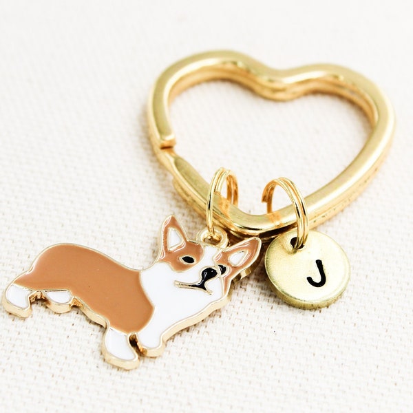 Personalized Corgi Keychain, Corgi Initial Keyring, Corgi Gifts, Cute Dog Keychains, Corgi Owner Gift, Dog Lover, New Puppy Gift, Friend