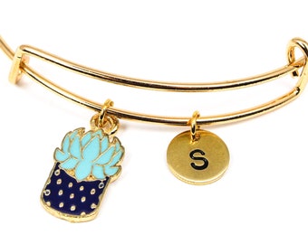 Cactus Bracelet, Succulent Bangle Bracelet, Plant Jewelry, Gardener Jewelry, Plant Mom, Succulent Lover Gift, Sister Daughter Mom Gift, Her