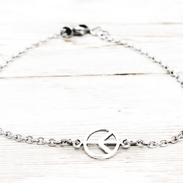 Silver Peace Sign Anklet, Peace Ankle Bracelet, World Peace Jewelry, Peace Charm Anklet, Peace Sign Gifts, Summer Jewelry