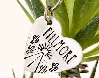 Desert Pet Name Tag, Cactus Dog ID Tags, Heart Cat Name Tag, Nature Pet Tag Charms, Desert Scene Dog Name Tag, Cacti Dog Collar Charms