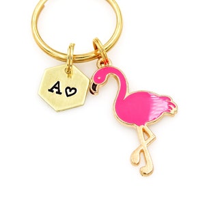 Flamingo Initial Keychain, Pink Flamingo Keyring, Bridesmaid Favors, Flamingo Gifts, Wedding Favor Gifts, BFF Key Chain, Flamingo Lover, Her