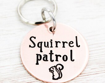Copper Squirrel Patrol Dog Tag, Dog ID Tag, New Puppy Gift, Squirrel Pet Tags, Dog Identification, Dog Gifts, Squirrel Chaser