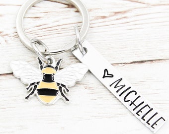 Llavero de abeja con nombre personalizado, llavero de abeja personalizado, regalo para amantes de las abejas, llaveros con nombre, regalos de abejas, dije de polinizador, dijes de abejorro