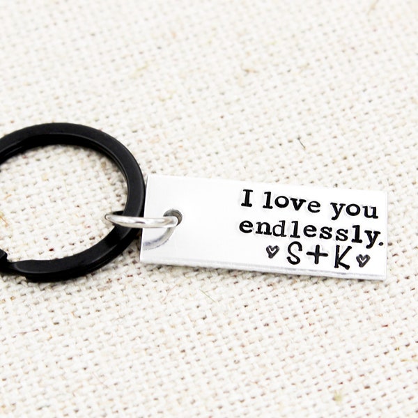 I Love You Endlessly Keychain, Keychain For Husband, Couples Initial Keyring, Gift For Boyfriend, Anniversary Key Chain, Love You More Charm