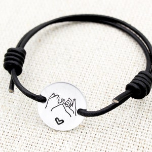 Adjustable Pinky Promise Bracelet, Friendship Bracelets, Pinky Swear Gift, Leather Charm Bracelet, Gift For Best Friend, BFF Gift, Bestie