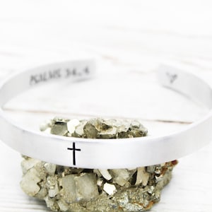 Cross Bible Verse Cuff Bracelet, Custom Bible Verse Jewelry, Christian Gifts, Cross Jewelry, Religious Bracelets, Faith Jewelry, For Her