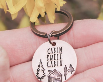 Copper Cabin Sweet Cabin Keychain, Cabin Keys Keyring, New Home Buyer Gift, Home Sweet Home, Mountain Cabin Owner Gifts, Cabin Gift