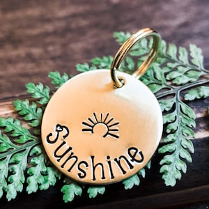 Sunshine Pet ID Tag, Sun Dog Name Tag, Sunshine Dog Collar Tags, Cat Name Tag, Nature Pet Tags, Puppy Tag, Pet Identification Charms