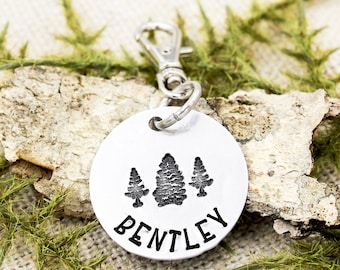 Personalized Dog Name Tag, Nature Dog ID Tag, Trees Pet Tag, Hiker Tag, Outdoors Collar Tag, Rustic Dog Charm, New Dog Gift, Pet ID Tag
