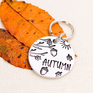 Custom Fall Leaves Pet ID Tag, Autumn Dog Name Tag, Acorn Cat Name Tags, Fall Dog Collar Charm, Thanksgiving Cat Tags, Puppy Tag, Dog Gift