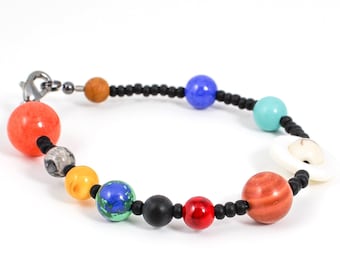 Planet Bracelet, Solar System Bracelet, Outer Space Bracelet, Science Teacher Gift, Gemstone Jewelry, Astrology Gift, Mens Bracelets, Saturn