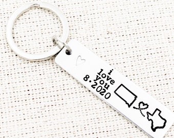 Long Distance Couples Keychain, Distance State Keyring, Gift For Boyfriend, Miss You Gifts, Anniversary Gift, No Matter Where, I Love You