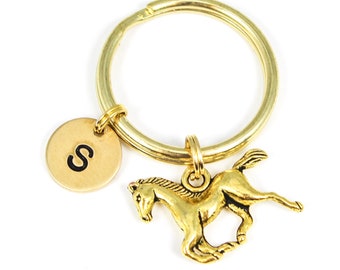 Horse Keychain, Horse Keyring, Horse Gifts, Horse Lovers Gift, Horse Farmer, Initial Keyring, Running Horse, Horse Memorial, Animal Keychain