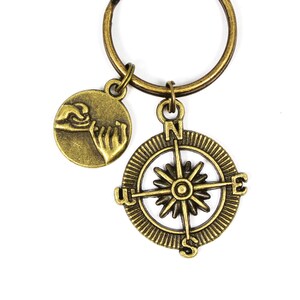 Long Distance Friendship Keychain, Pinky Promise Keyring, Compass Key Chain, Couples Gifts, BFF Gift, No Matter Where, Pinky Swear, Friend
